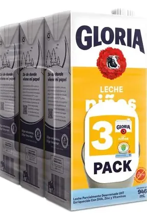 Certificato Leche UHT GLORIA Niños Pack 3un x 1L