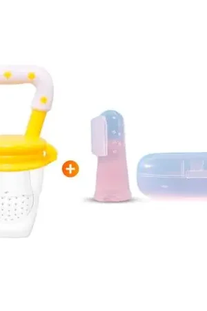 Set de 3 Chupones Anti-ahogo Mostaza + Cepillo Dedal para Dientes y Encías Transparente Certificato