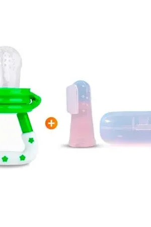 Set de 3 Chupones Anti-ahogo Verde + Cepillo Dedal para Dientes y Encías Transparente Scelto Dai Clienti