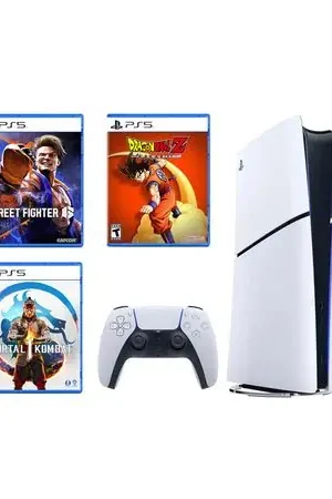 Nuova Collezione Consola Ps5 Slim Lectora de Discos + Mortal Kombat 1 + Street Fighter 6 + Dragon Ball Z Kakarot