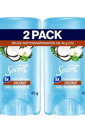 Pack Antitranspirante para Mujer en Gel SECRET Coconut Invisible Frasco 45g x 2un Ordine In Blocco