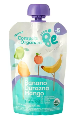 Compota orgánica banana durazno mango Baby Evolution x 99g Autentico