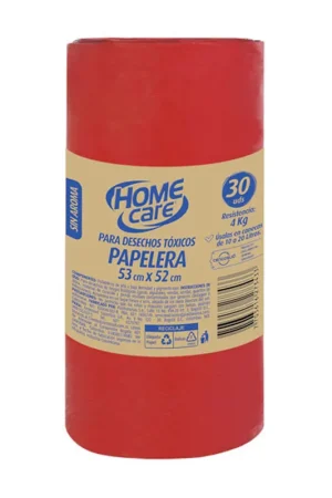 Bolsa de Papelero para Desechos Tóxicos Rojo Home Care 53x52cm x30 Unidades Professionale