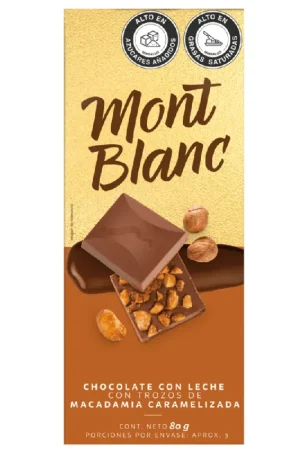 Chocolate Montblanc Leche Trozos Macadamia Caramelo x80g Moderno