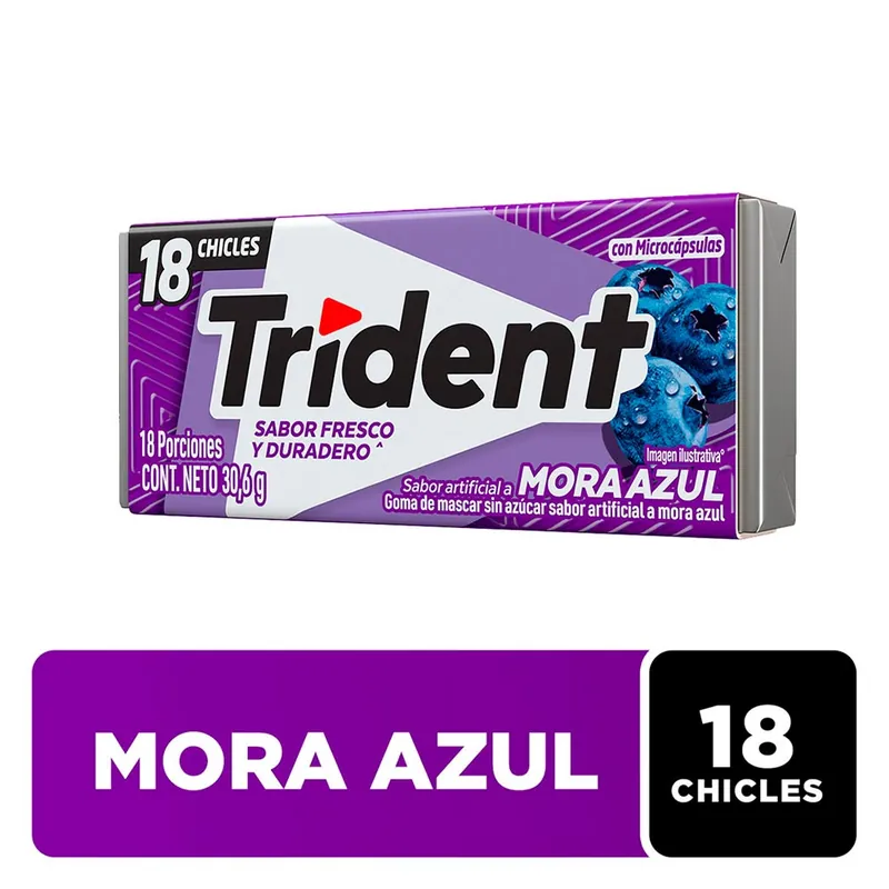 Chicle Trident Sin Azúcar sabor Mora Azul x18 chicles Di Marca