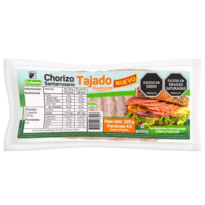 Chorizo Colanta santarrosano tajado x9und x225g Popolare