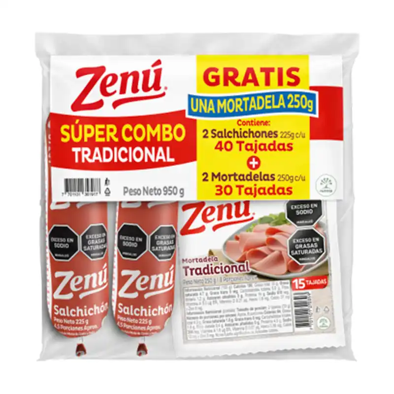 Combo Zenú Mortadela 250grs + Salchichón x450grs + Mortadela x250grs Prezzo Basso