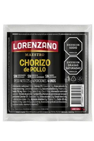 Chorizo Lorenzano Pollo Maestro 4Unidades 225g Miglior Prezzo