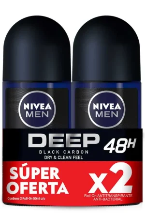 Popolare Desodorante Nivea Men Deep Black Carbón Roll On x50ml x2Und