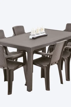 Combo Rimax Eterna Wengue 6 Sillas con Brazos + Mesa Familiar / Rimax Offerta Lampo