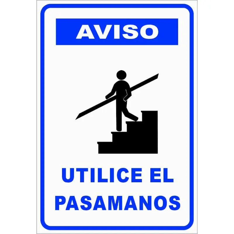 <br>Rotulo informativo con leyenda Aviso uso de pasamanos rótulo vertical Direttamente Dal Produttore